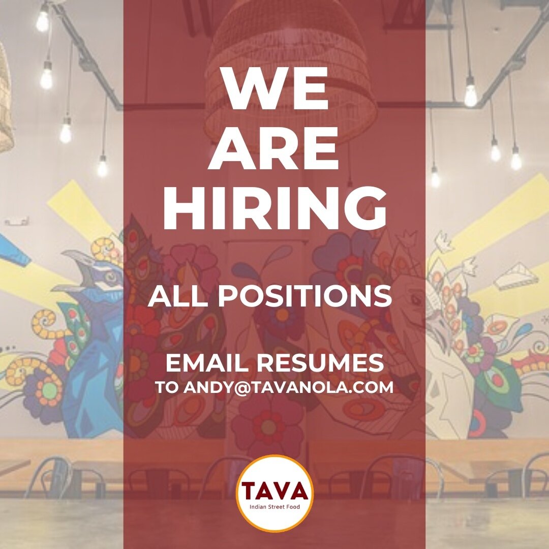 We are looking for Bartenders, Servers and Kitchen Staff at TAVA Indian Street Food 💪

About us:
- We believe that everyone deserves a fun, safe, positive and supportive environment to work in and/or be a patron of
- The best ideas come from communi